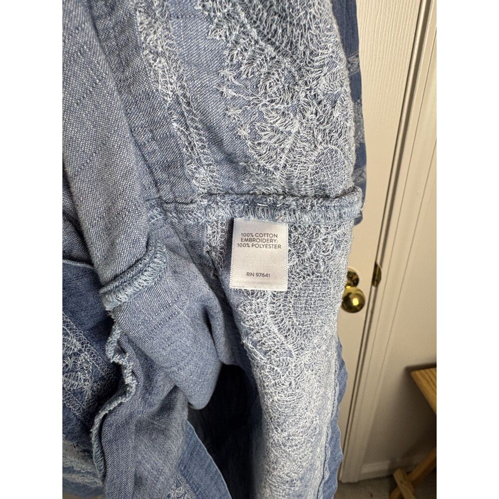 J Jill Denim Blue Jean Dress Embroidered  Summer Knee Length Dress Size Large L - Picture 5 of 8